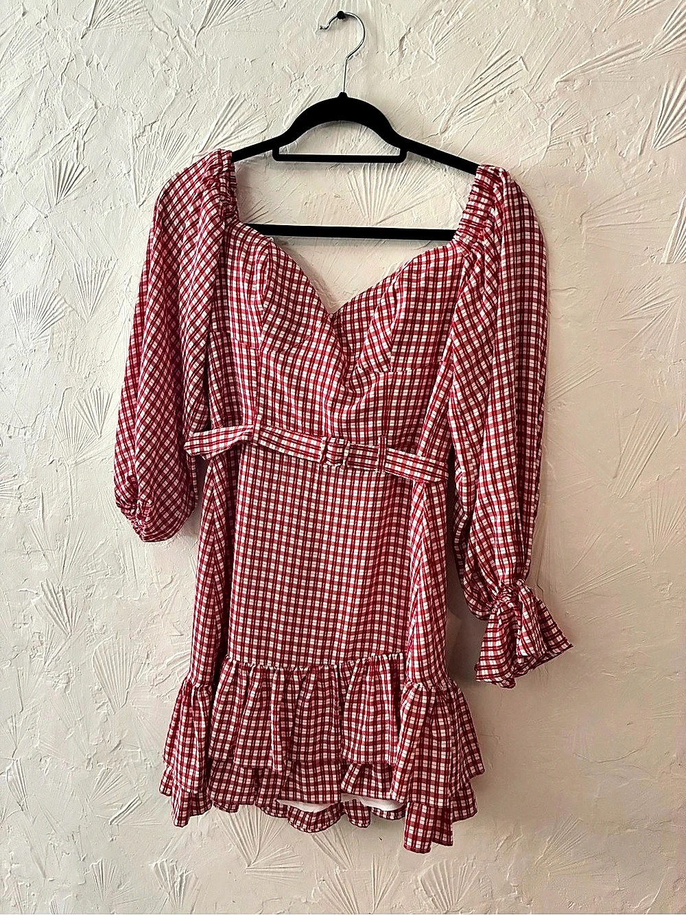 Anthropologie Red & White Gingham Ruffle Mini Dress